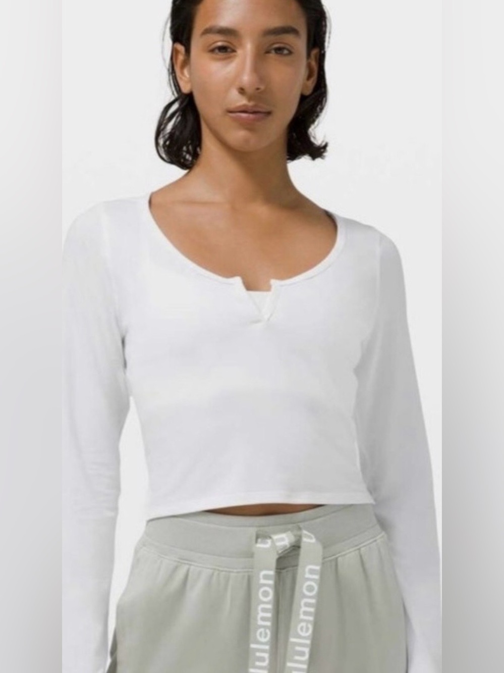 Lululemon White Cropped Henley Shirt